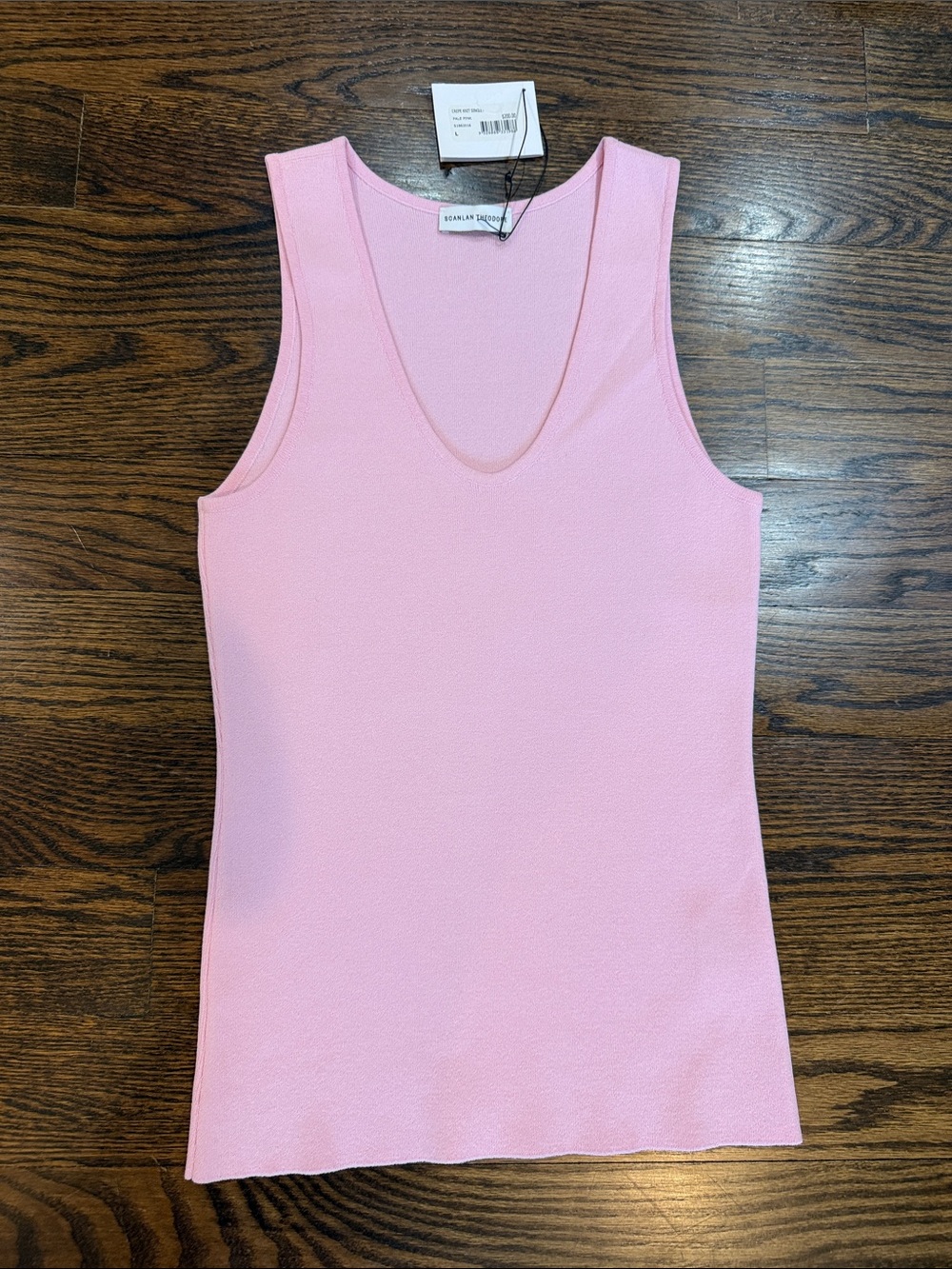 Scanlan Theodore Baby Pink V-Neck Crepe Knit Tank L NWT